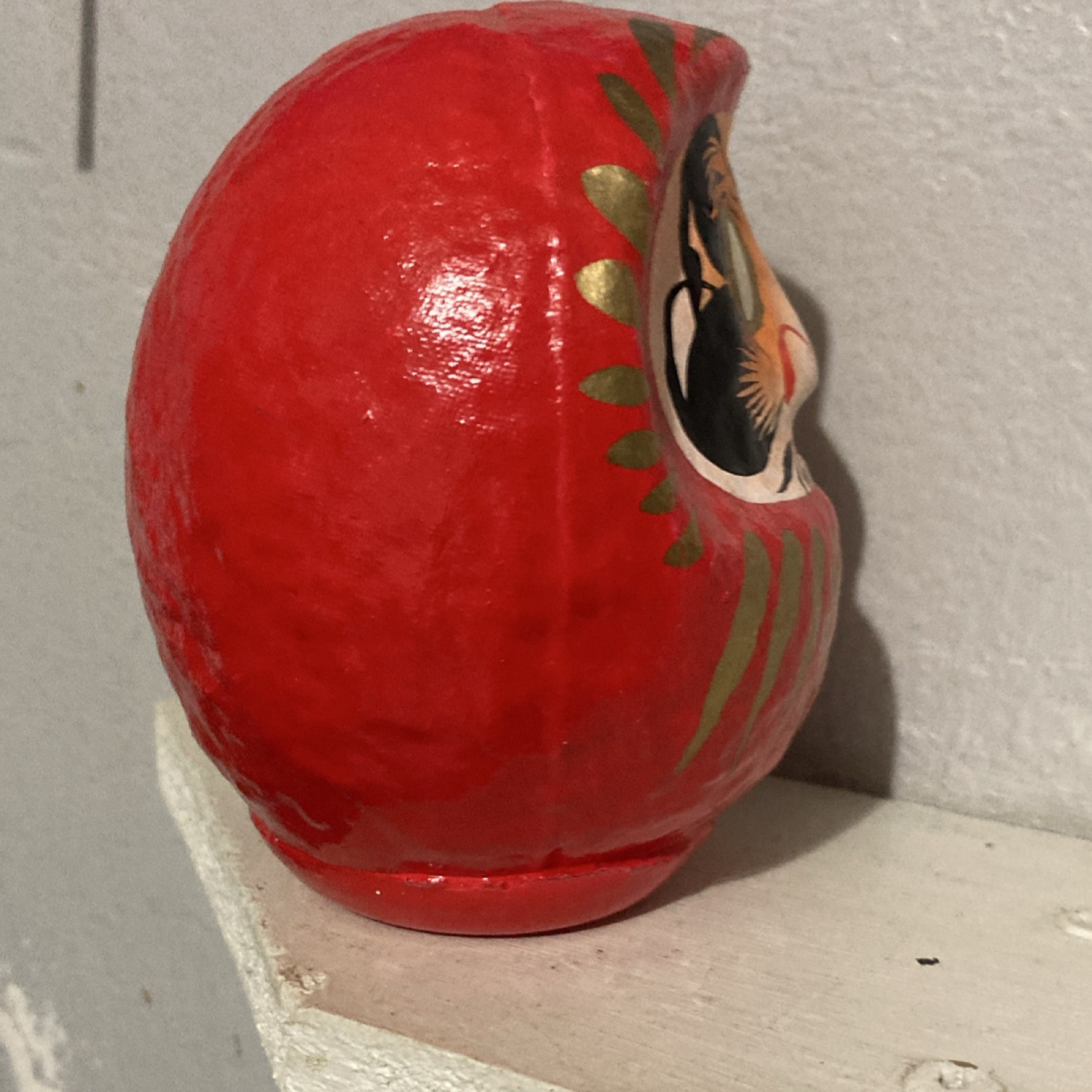 Vintage Red Daruma Doll Japanese Good Luck Wish Doll Hand Painted Feng Shui Deco