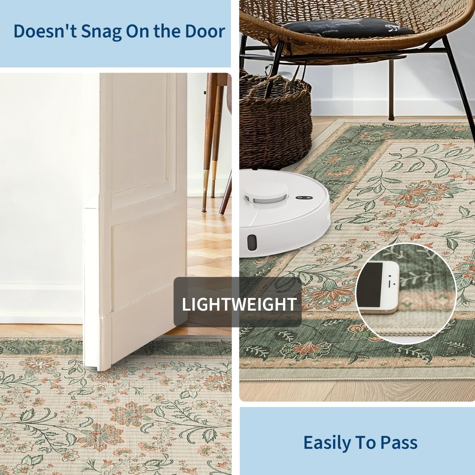 Area Rugs 8x10 for Living Room, Sage Green Large Washable Rug Botanical Soft ...