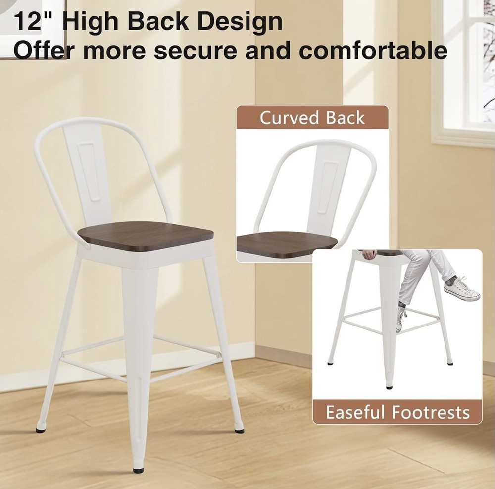 White Metal Barstools w/ Back Rest