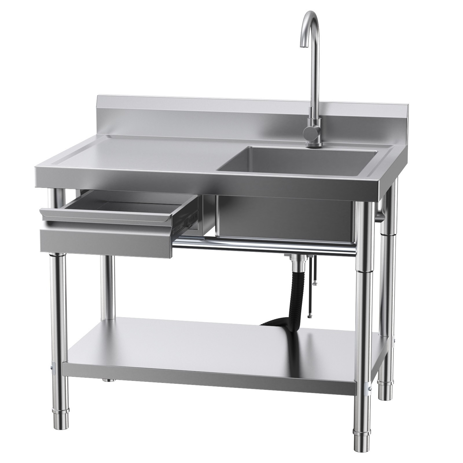 All-In-One Stainless Steel Freestanding Sink with Drawers for Laundry Room Use..