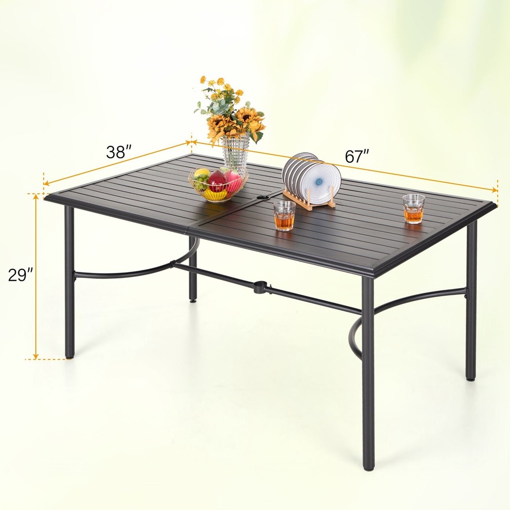 PHI VILLA Patio Dining Table Rectangular Outdoor Table with Umbrella Hole for 6