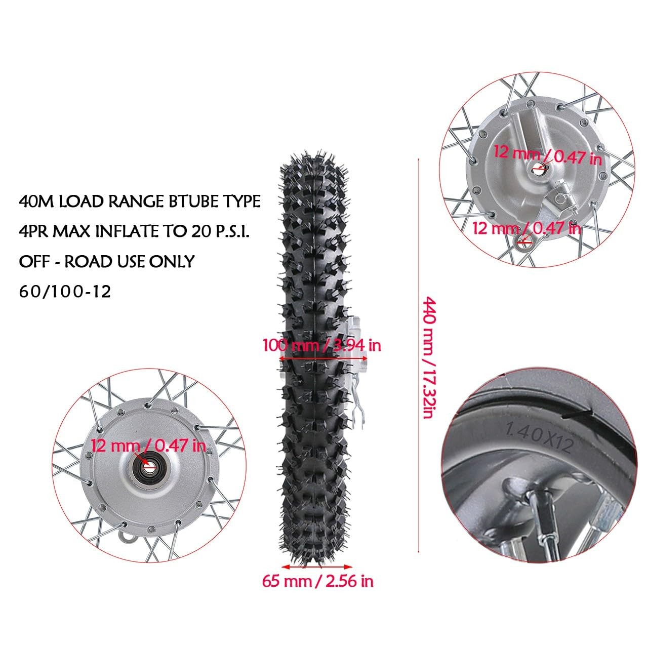 520mm Dirt Bike Front Forks with Triple Tree Clamp and 60/100-12 Wheel Kit