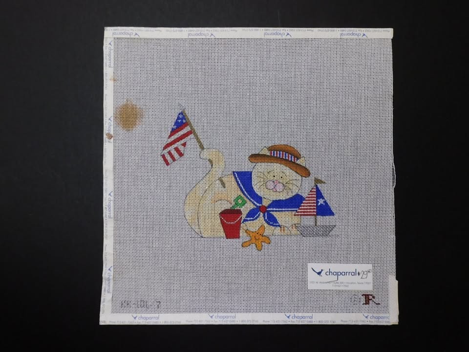 CAT W/SAILBOAT & FLAG (LS19) Hand Painted Needlepoint