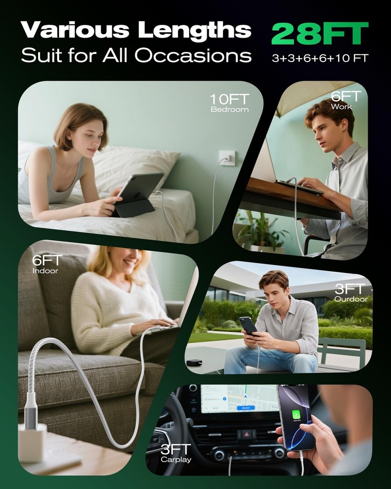 5-Pack Braided USB C Type-C Fast Charging Data SYNC Charger Cable Cord 3/6/10FT