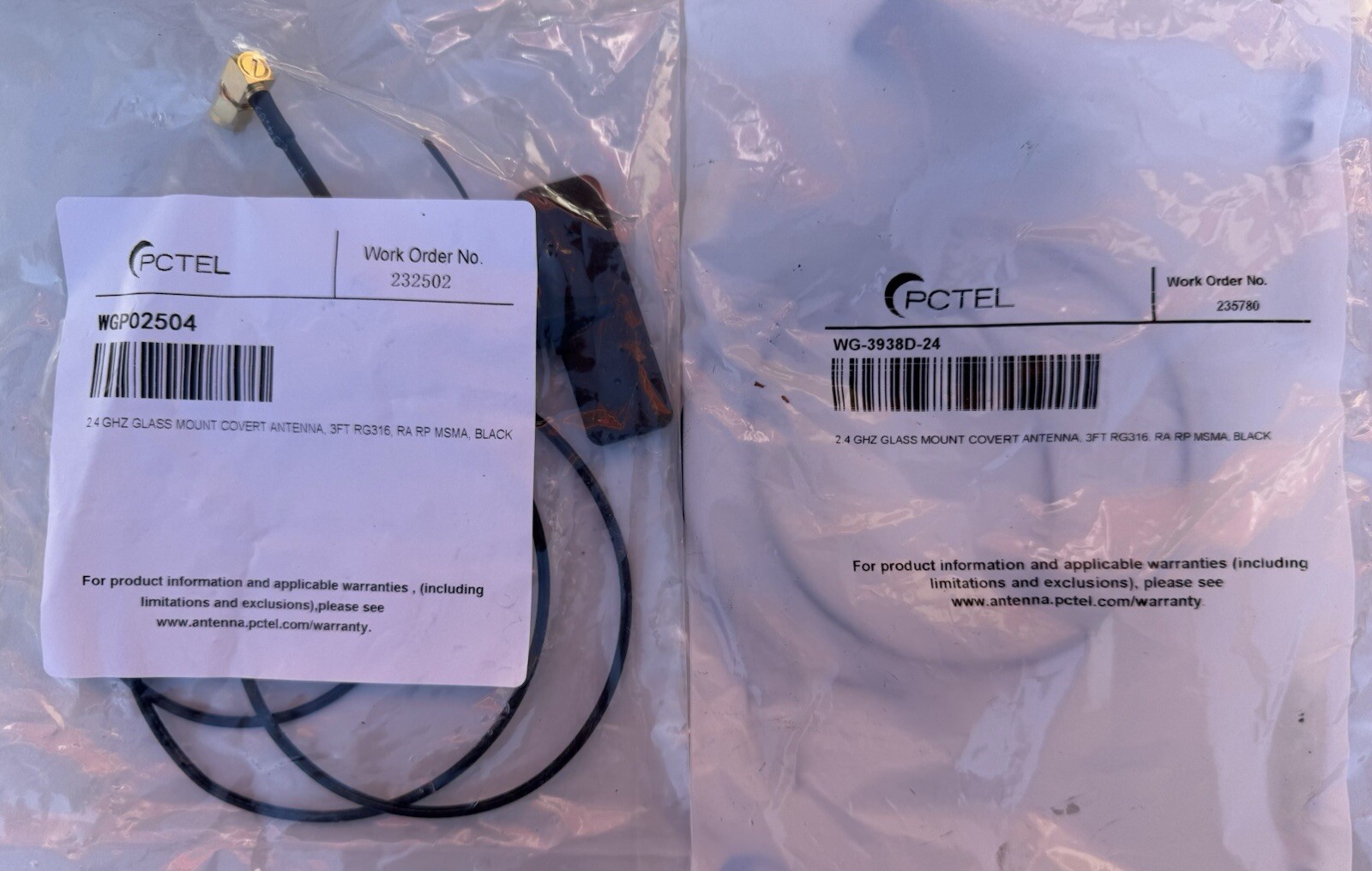 PCTEL WGP02504, WG-3938D-24 2.4 GHz Glass Mount Antenna 3ft WatchGuard 4RE