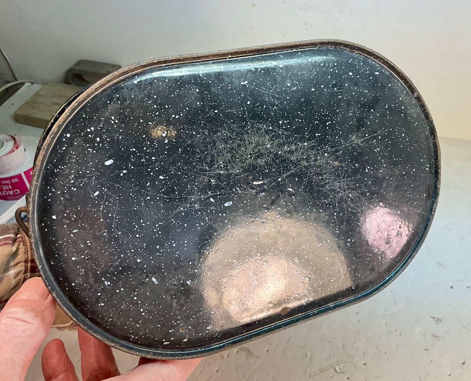 #455 BLACK GRANITEWARE MINERS RAILROAD LUNCH PAIL 4 PC. 8 1/2" TALL - LISK LABEL