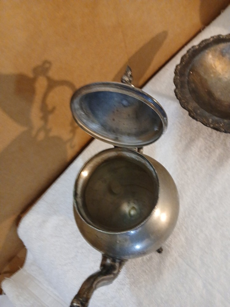 Antique Birmingham Silver Company Teapot Silver on Copper Plus Oneida Candy Dish