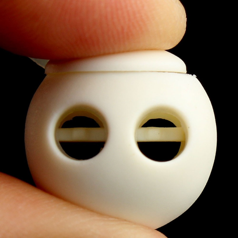 Plastic Round Double Hole Design Toggle Stopper Cord Adjustive Lock White 20 PCS