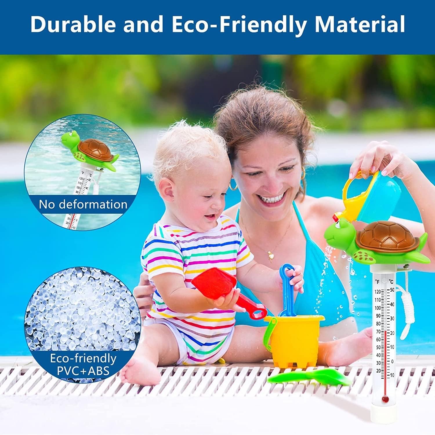 Floating Pool Thermometer, Large Display with String Easy to Read, Shatter Resis