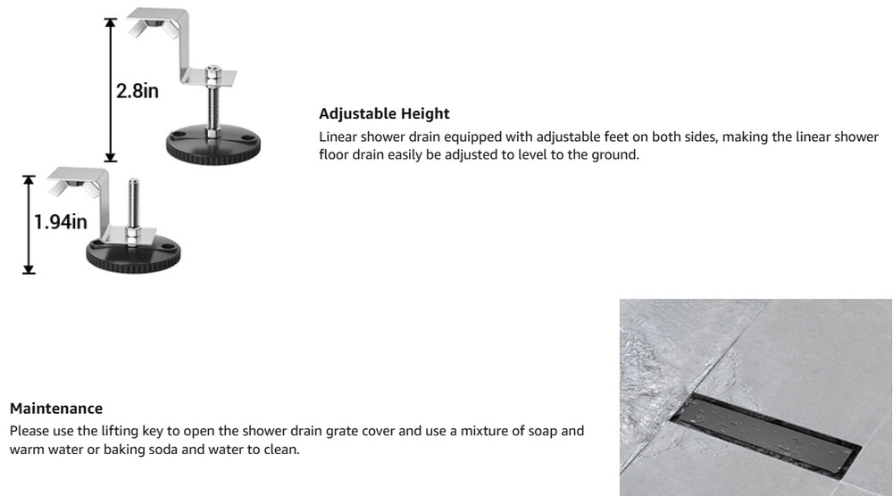 Linear Shower Drain 28 Inch Matte Black with Reversible Flat & Tile Insert Cover