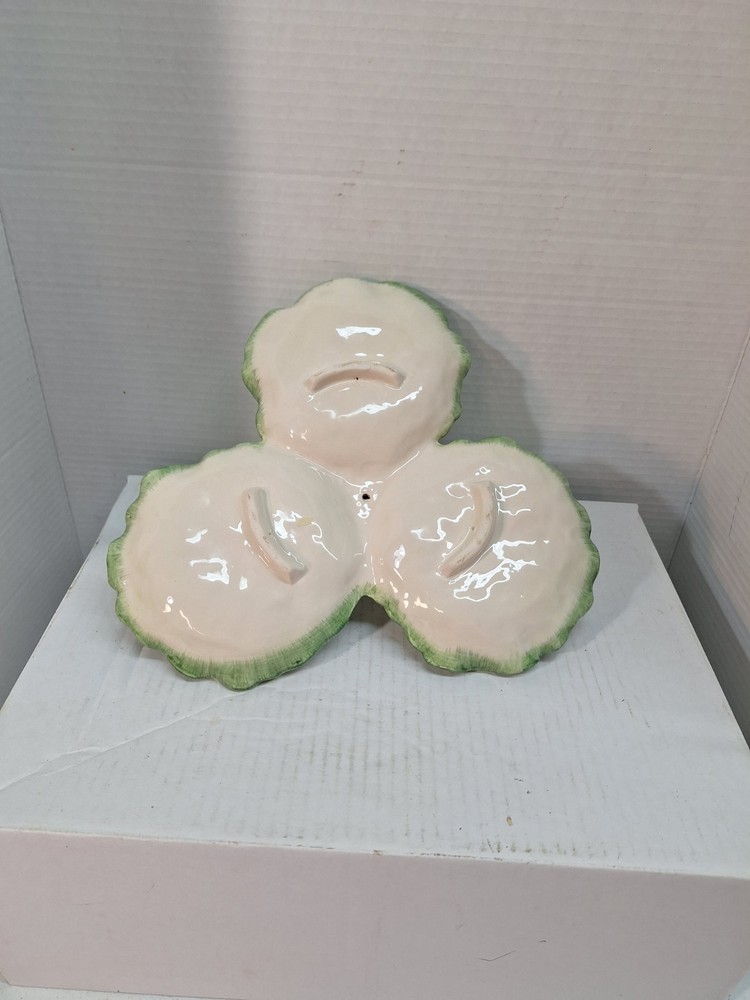 Vtg Ceramic Bunny Cabbage Leaf Divided Plate Easter