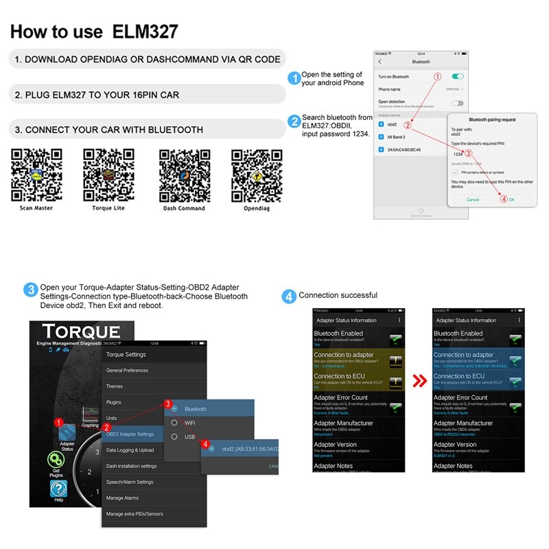 ELM327 for Android OBD2 Code Reader Bluetooth Auto Diagnostic Tool OBDII Scanner