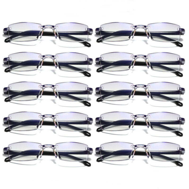10PK Mens Rectangular Rimless Blue Light Blocking Reading Glasses Unisex Readers
