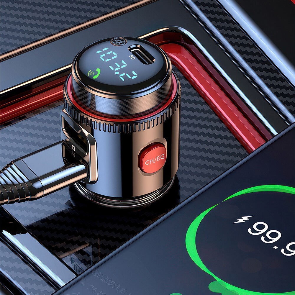 2-in-1 Wireless Bluetooth FM Transmitter & Fast Car Charger-QC3.0/PD,MP3 Player