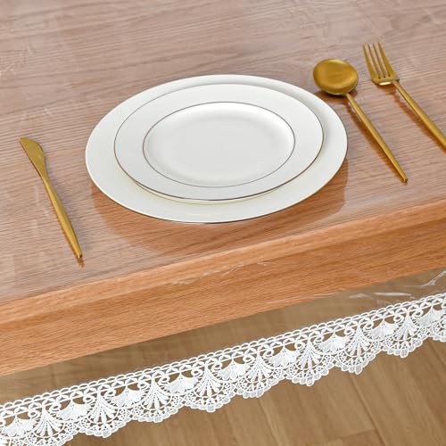 Clear Vinyl Tablecloth Protector, 102" x 54" (Rectangular) Clear-lace