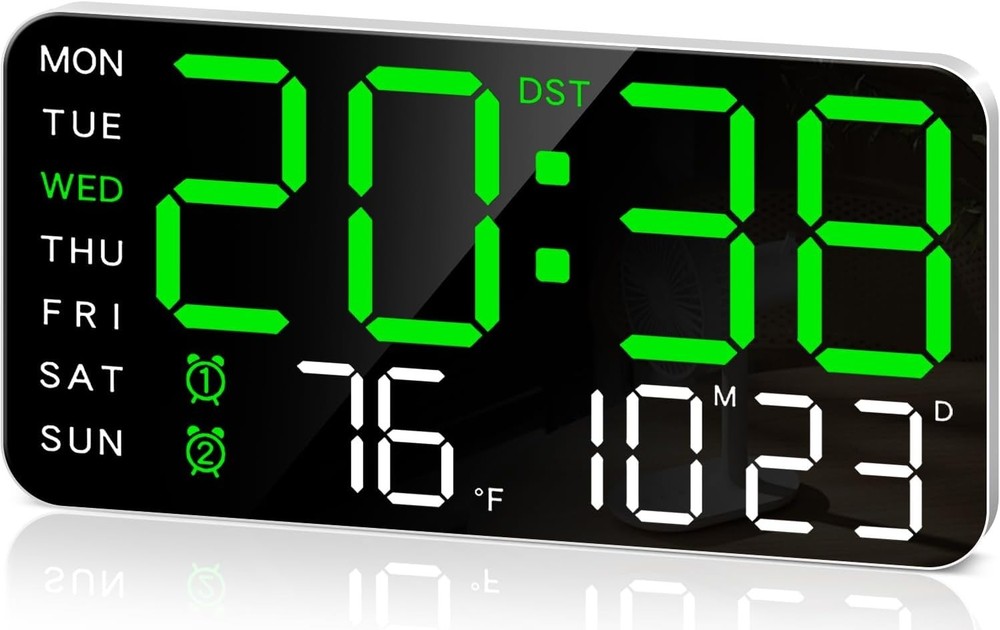 8.4''Large Digital Wall Clock, Led Alarm Clock with Big Digits, Date, Tempera...