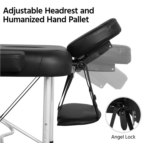 Easy Carrying 2 Fold Aluminum Massage Table Lightweight Tattoo Table, Black,Used