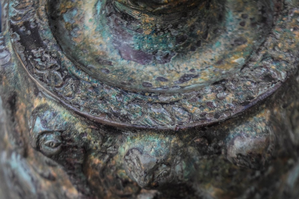 Islamic Mamluk Candlestick Base, Embossed and Engraved Bronze, Middle Eastern