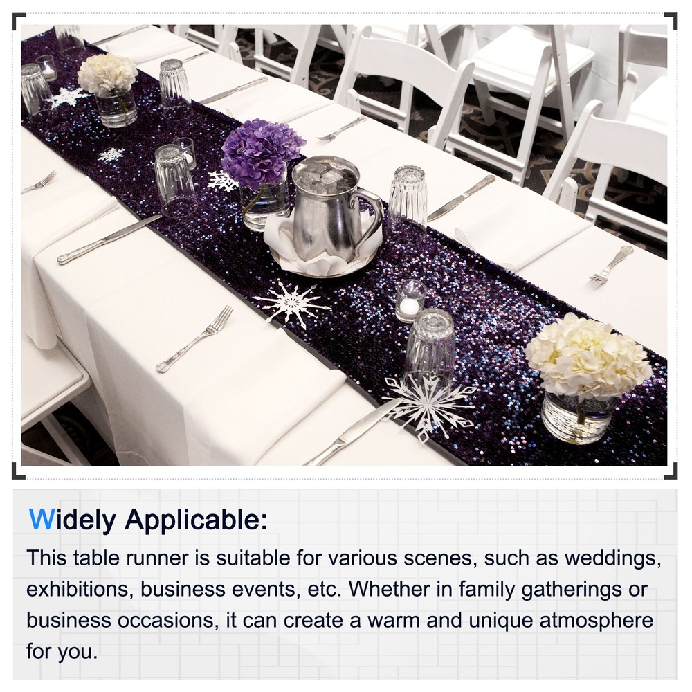 Blue Table Runner 108" x 12", Long Shining Sequin Table Runner, 2Pcs