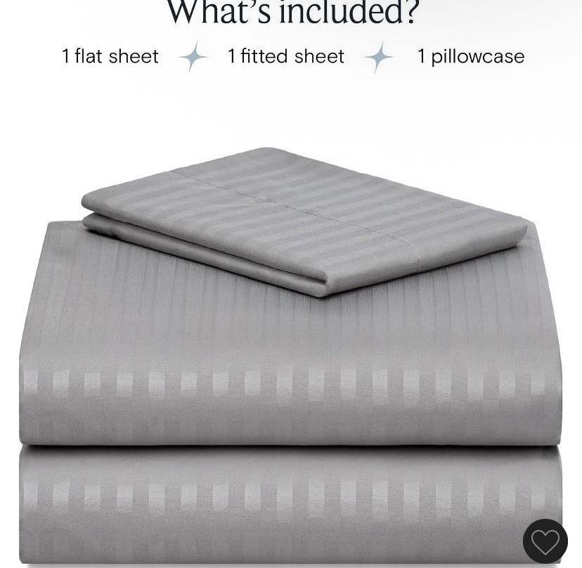 4 PC Light Grey Twin Microfiber Striped Performance Sheet Set, Soft Cooling