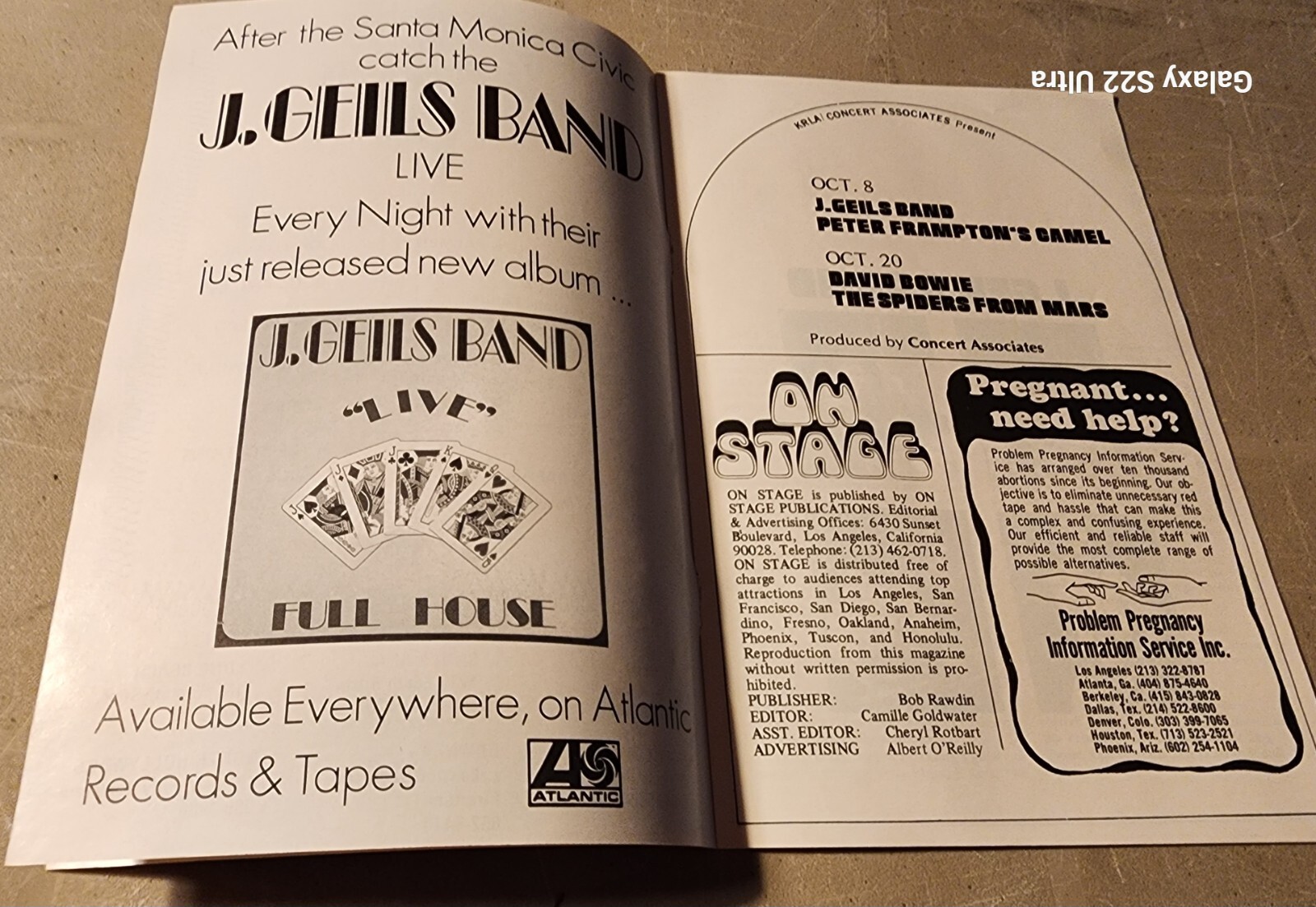 David Bowie Spiders from Mars 1972 TOUR PROGRAM Santa Monica Civic Frampton