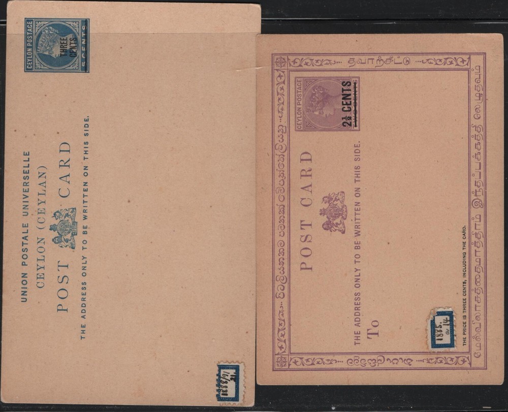 Ceylon  2  revalued  postal  cards   unused