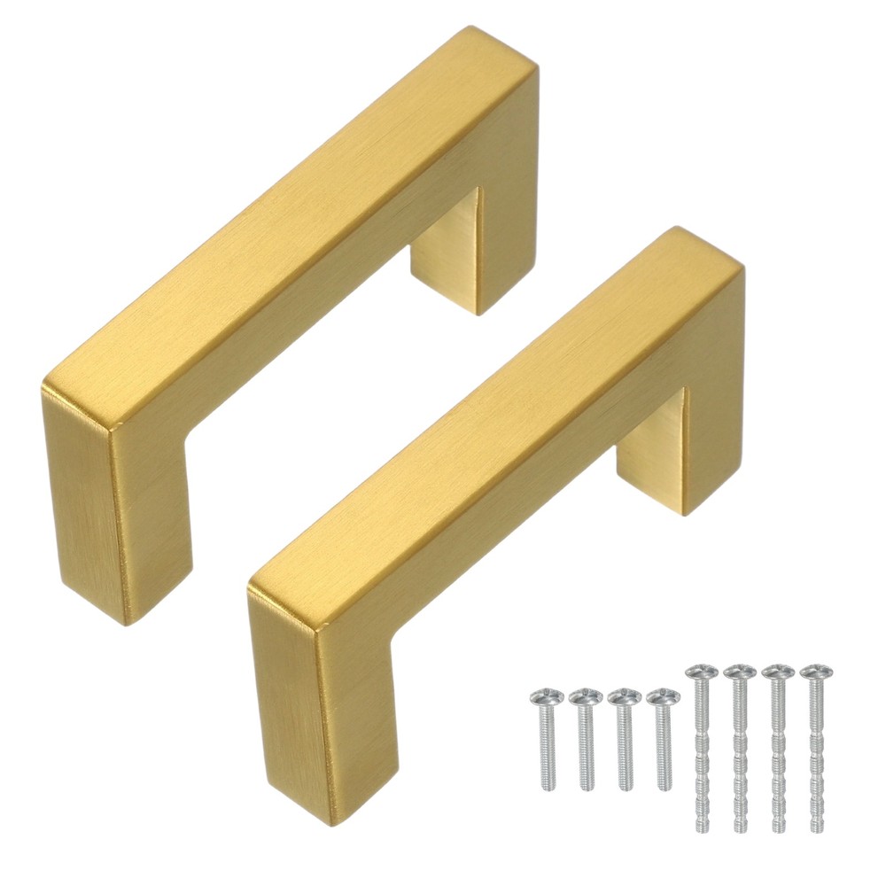2 Pcs Gold Cabinet Pulls, 3 Inch Square Kitchen Cabinet Handles