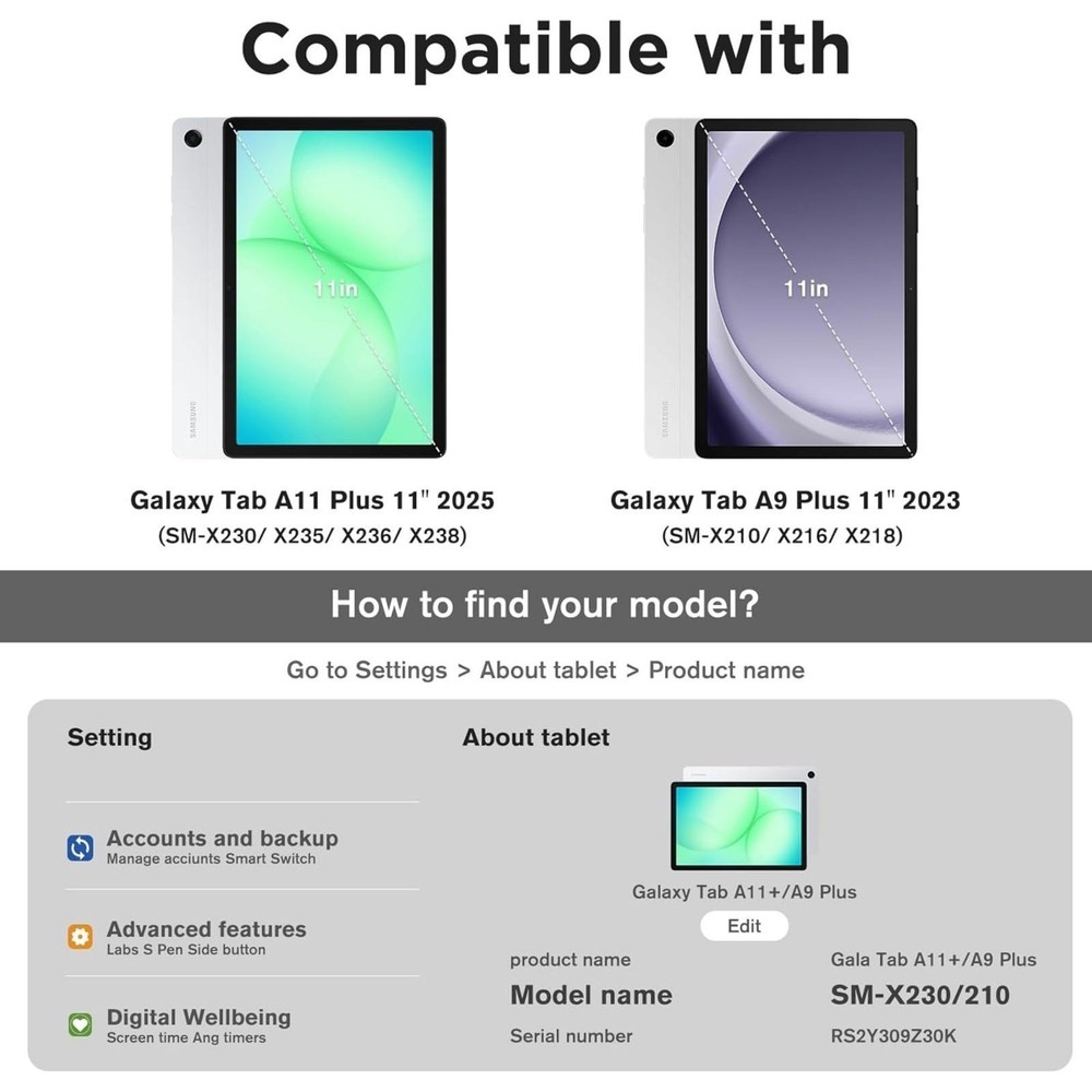 2 Pack Screen Protector HD Tempered Glass 9H for Galaxy Tab A11 Plus / A9 Plus