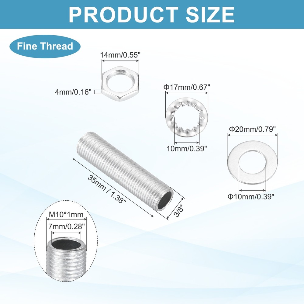 35Pcs 1.4" M10 Lamp Pipe Kit with Lock Nuts Washers for Assembly, Silver