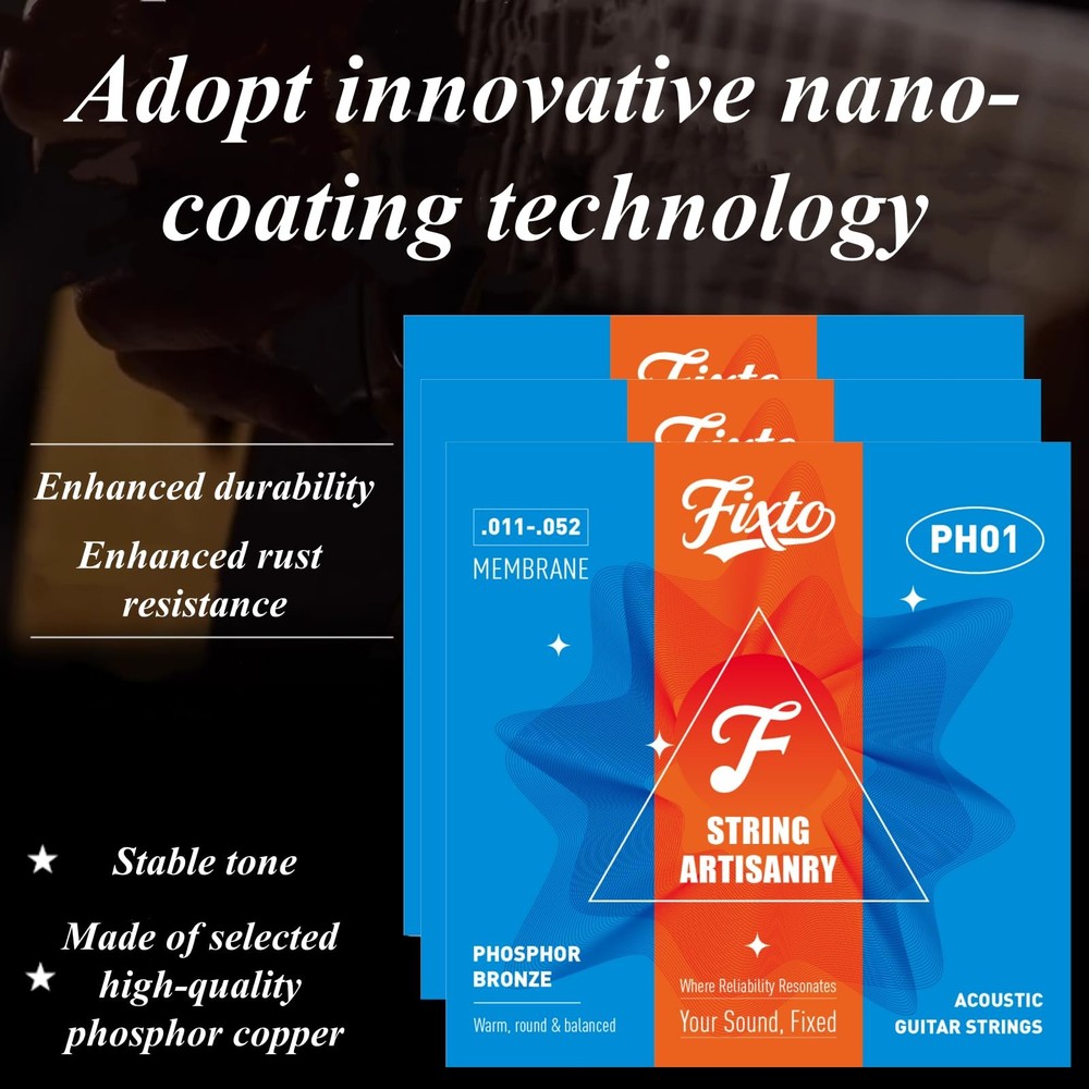guitar strings, Acoustic guitar strings with phosphor bronze coating, Excelle...