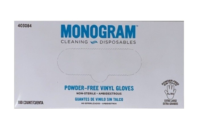 Monogram 403084 Extra Large Powder Free, Clear, Vinyl Gloves (10 box/100 gloves)