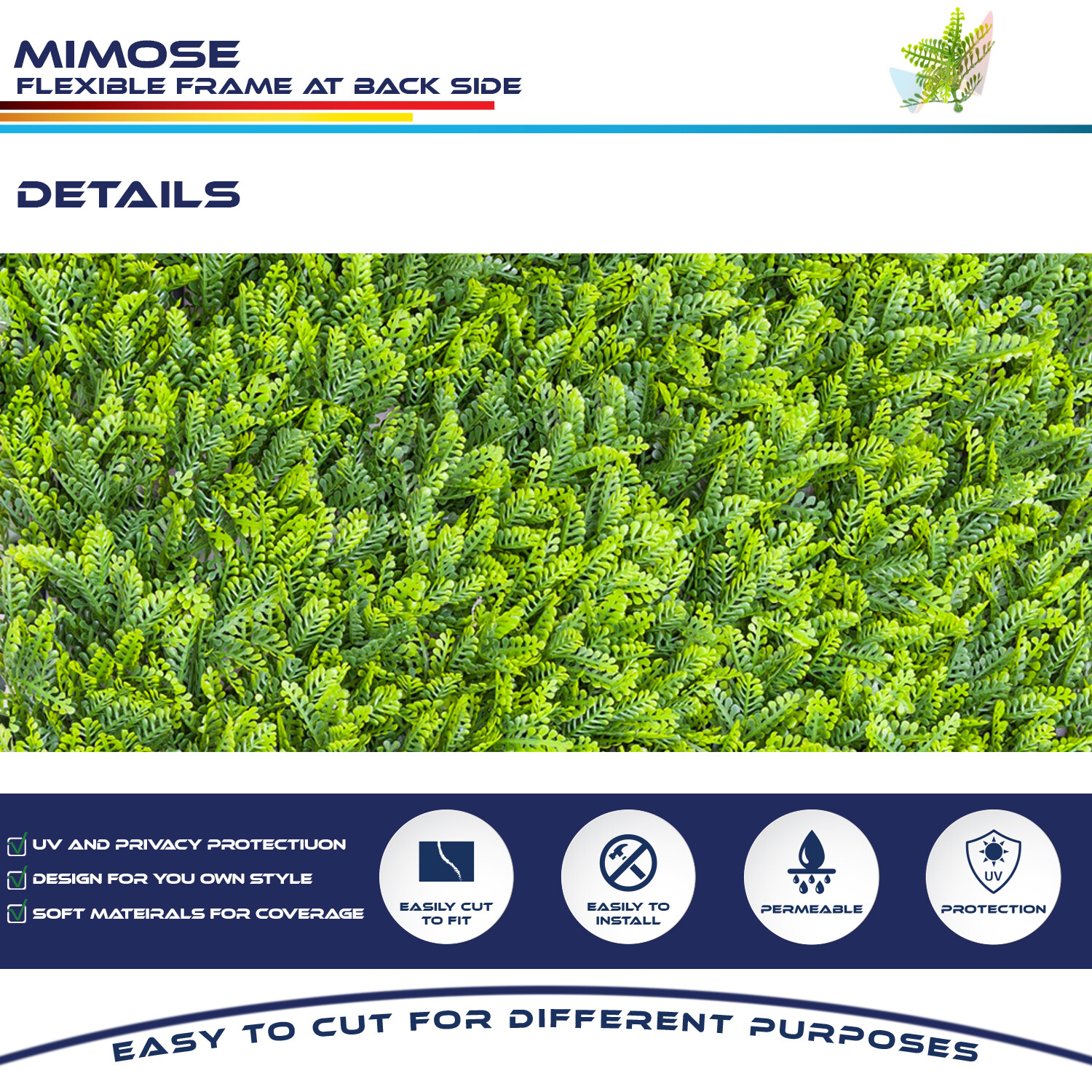 20"x20" Artificial Faux mimose Leaf Privacy Fence Screen Decor Panels Hedge