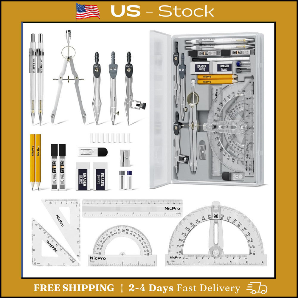 Nicpro 22 PCS Compass Geometry Tools with Case, Drafting Tools Geometry Set with