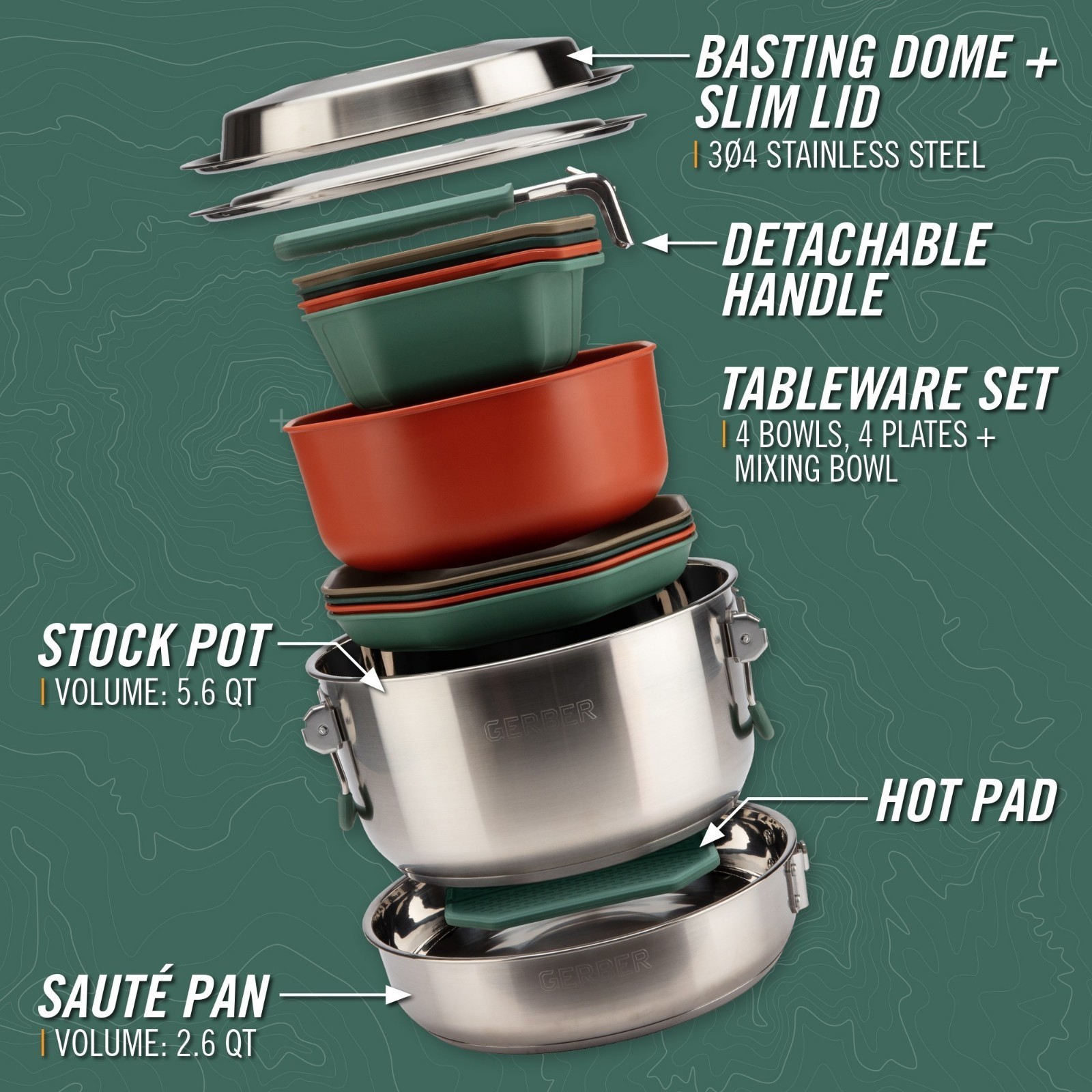 Gerber Gear 16 Piece ComplEAT Cook Set - Dishwasher-Safe Camping Cookware