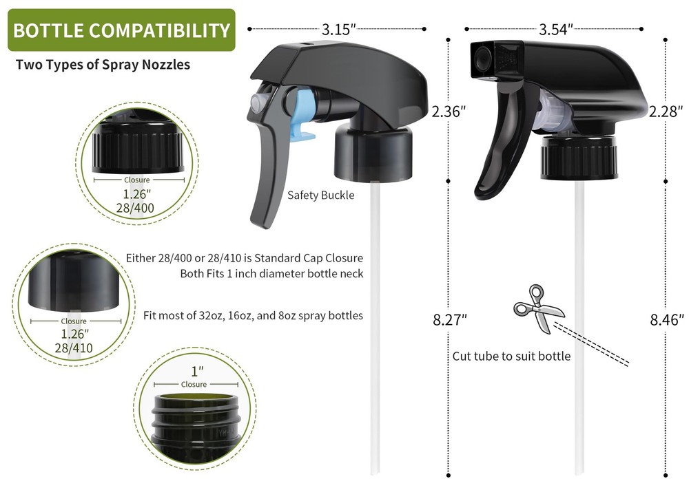 Spray Nozzle for Bottles, Bottle Replacement Trigger Black