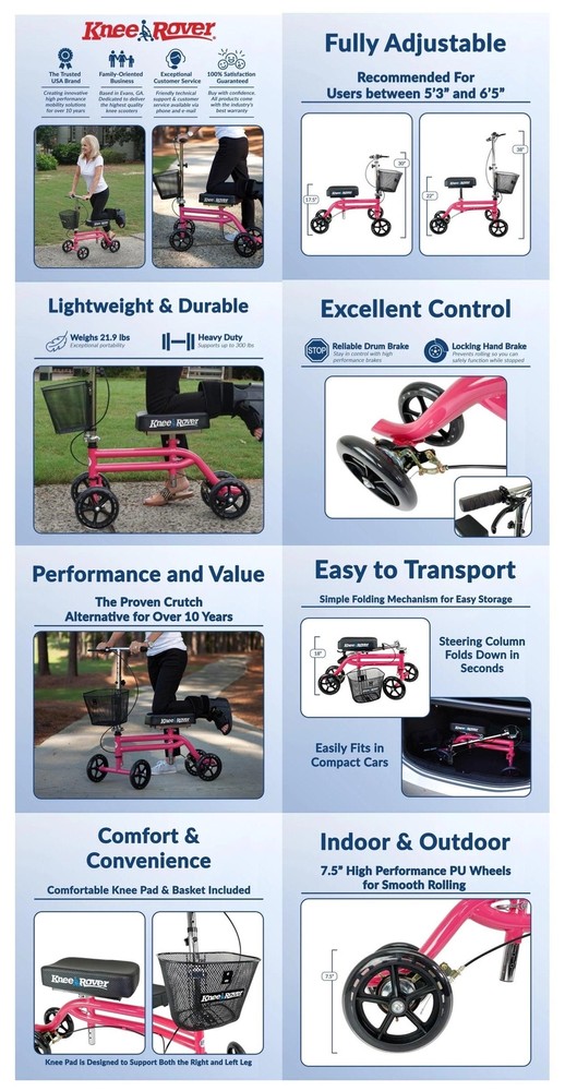 KneeRover® Steerable Knee Scooter Pink - Open Box