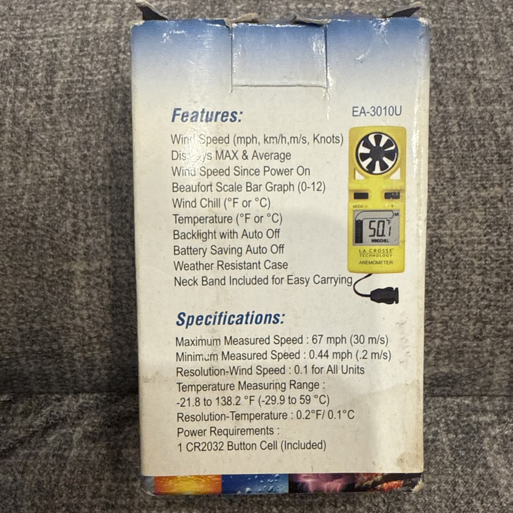 La Crosse Technology Anemometer with LCD Display Handheld EA-3010U NEW
