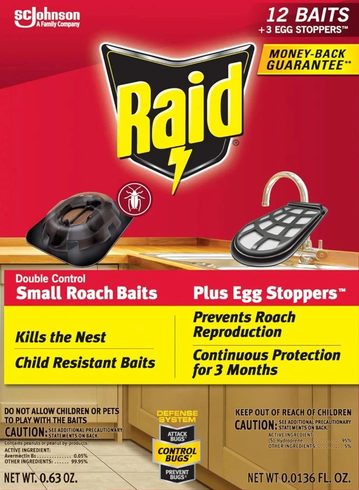 Raid Double Control 12 Small Roach Baits + 3 Egg Stoppers, Kills & Sterilizes
