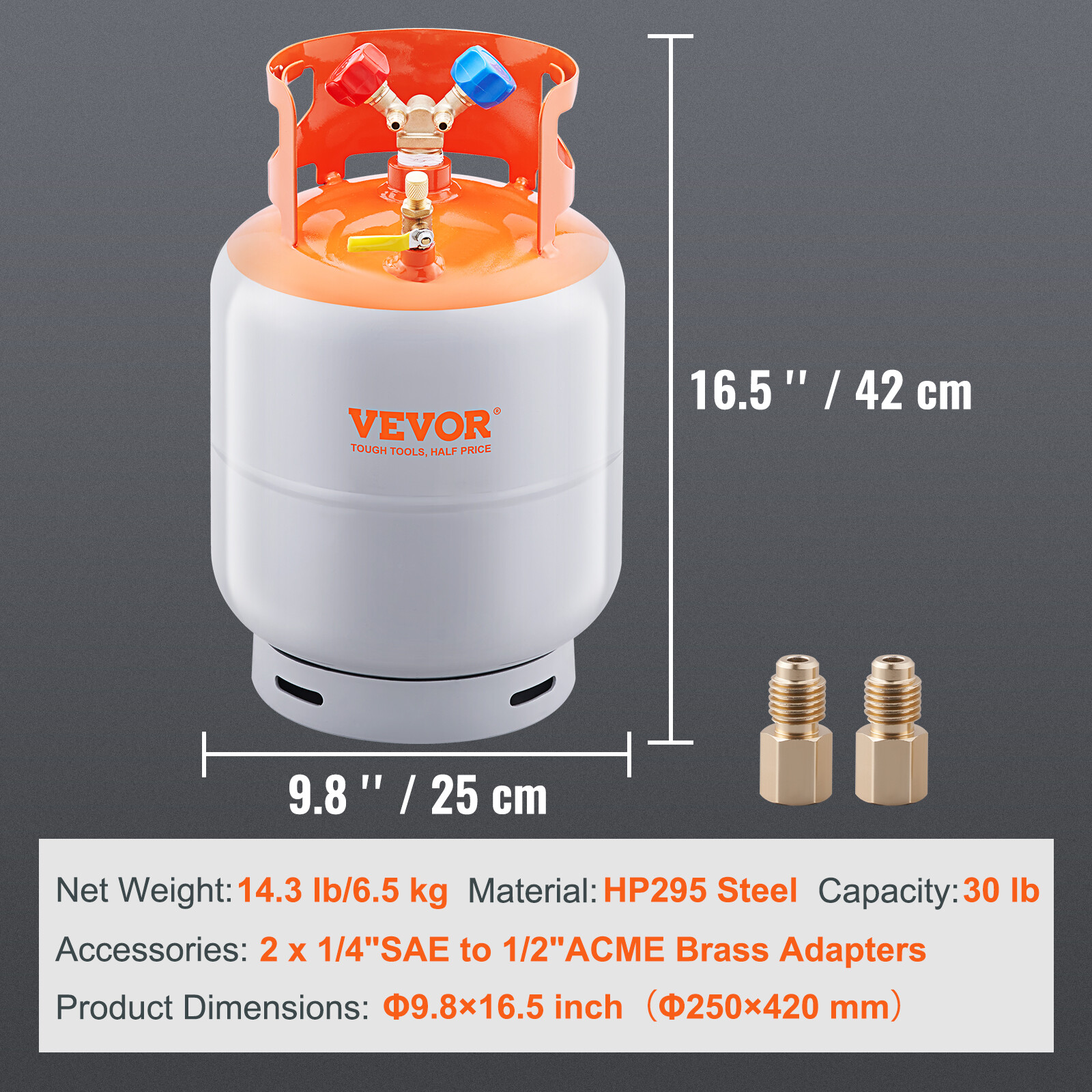 VEVOR Refrigerant Recovery Reclaim 30 LBS Cylinder Tank 400 PSI Liquid Y Valve