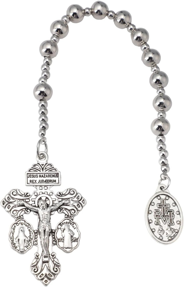 One Decade Pocket Rosary,Silver Small Rugged Rosary Beads for Men Catholic Gift,