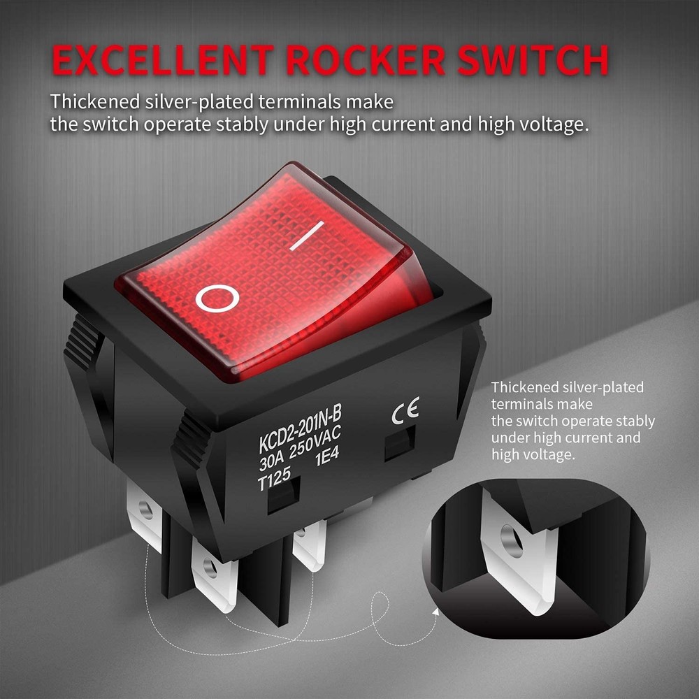 Heavy-Duty 30A Rocker Toggle Switch - DPST Design with Light Indicator - 3 Pack