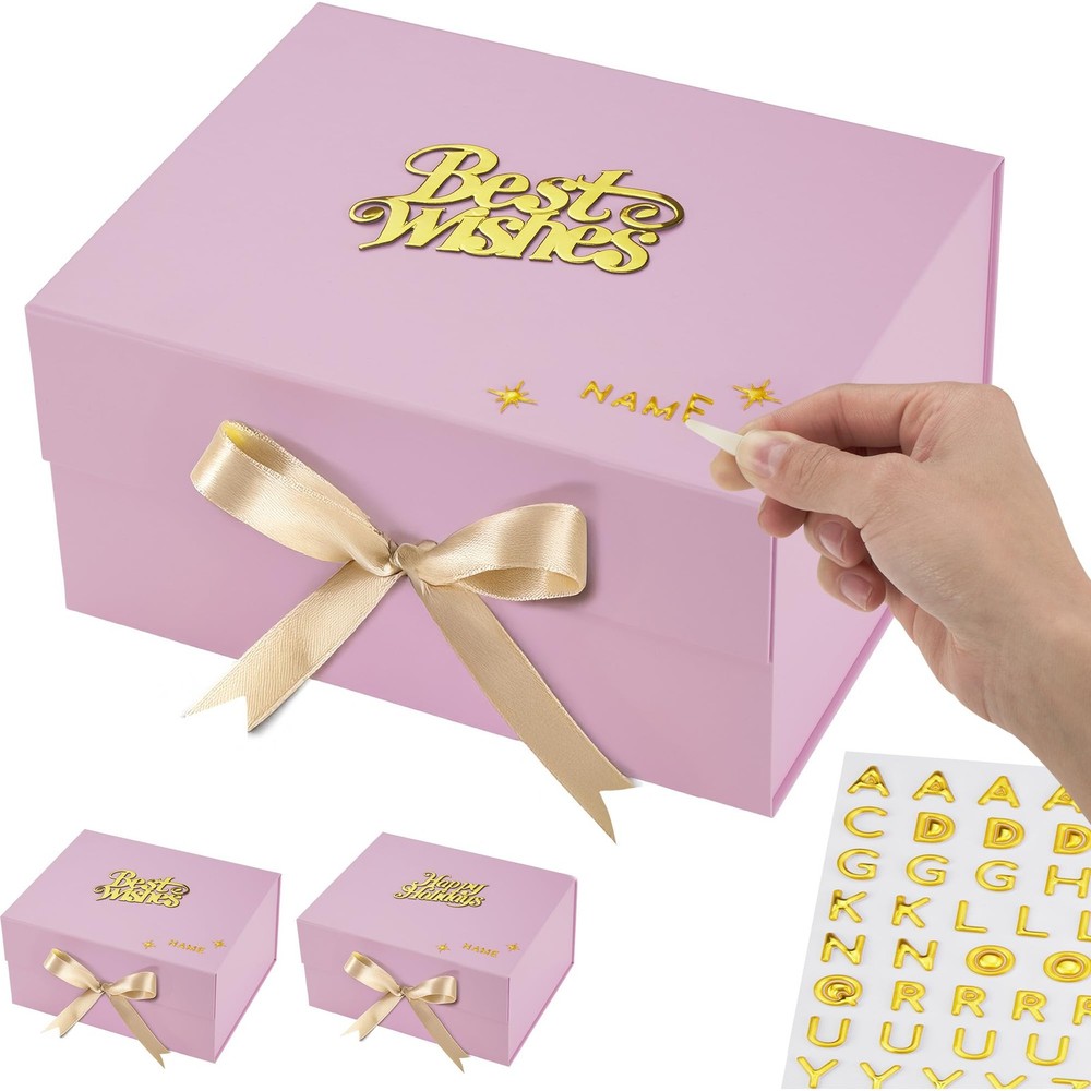 Luxury Pink Personalized Gift Boxes Medium (10x8x5") - 3 Pack Set with Instan...