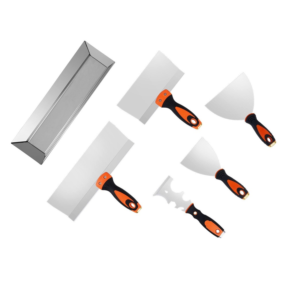 6-Piece Stainless Drywall Tools: Scraper, Putty, Taping, 12" Mud Pan