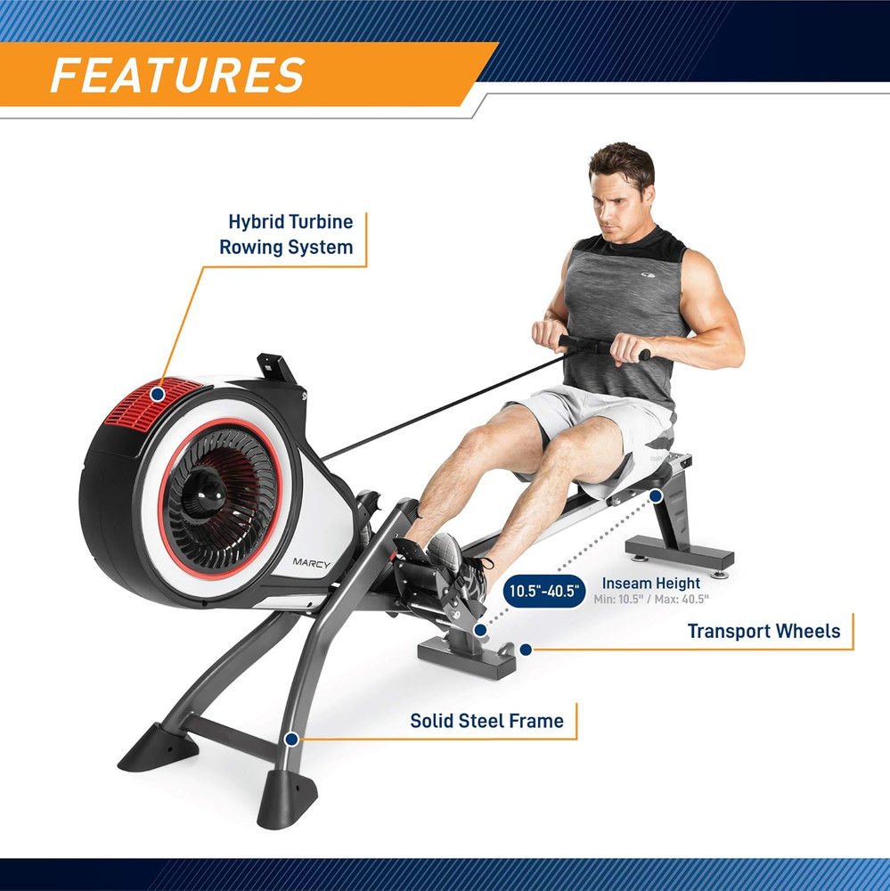 Air Resistance Rowing Machine with Transport Wheels
