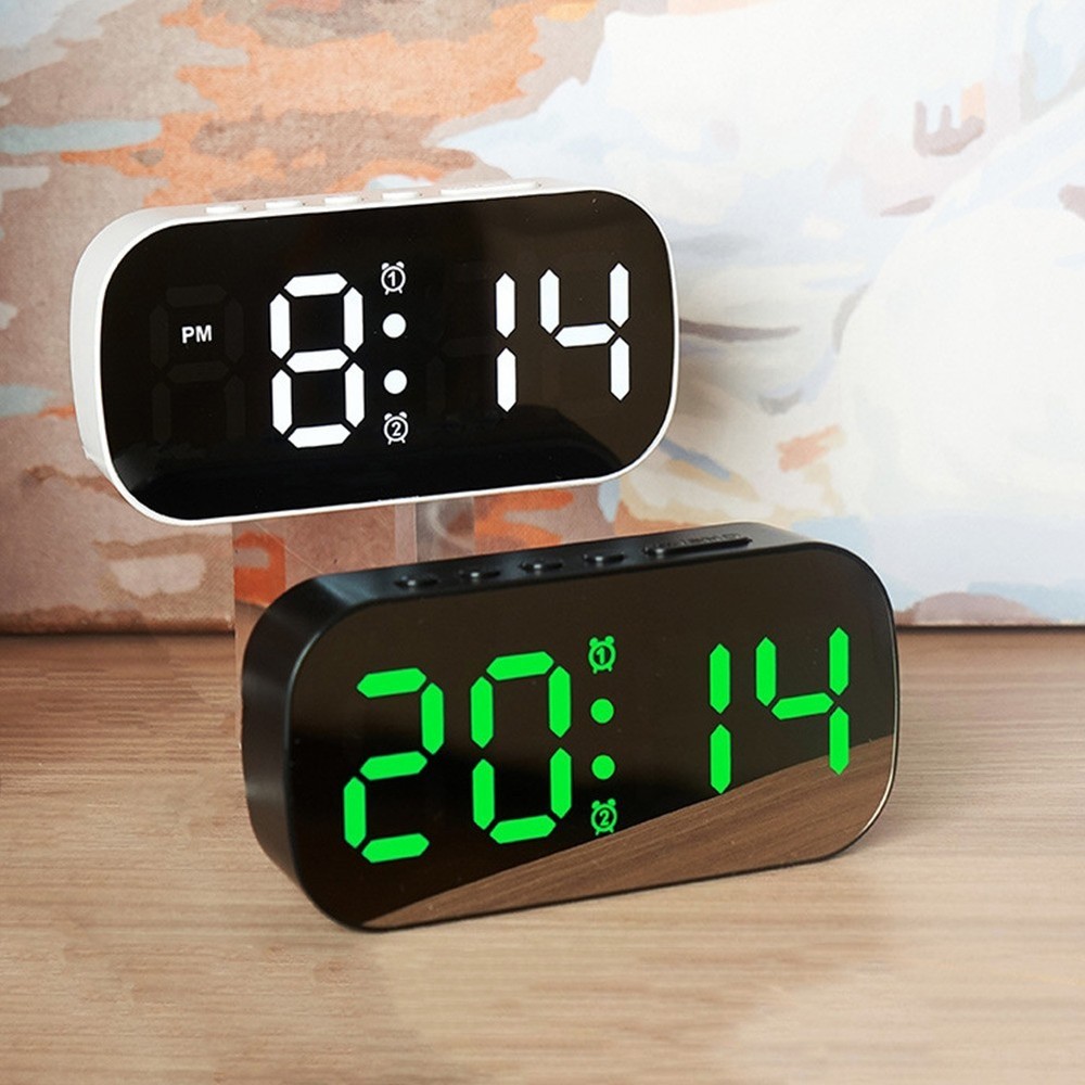 For Bedroom Office Digital Clock with Adjustable Brightness and LED Mirror