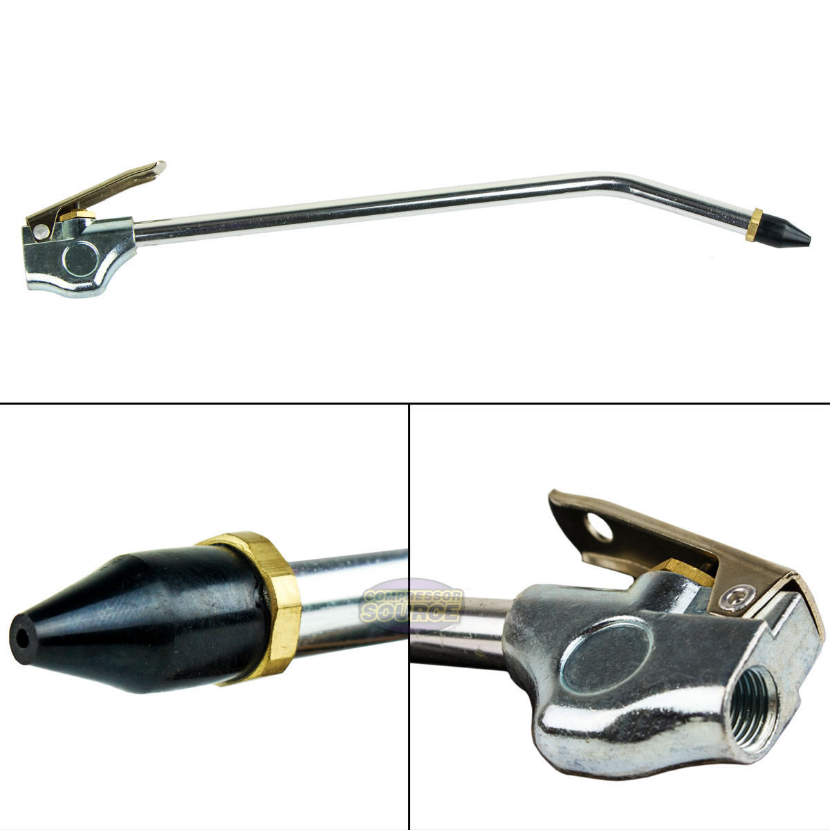 12" Inch Blow Gun Compressed Air Blowgun Tool 1/4" NPT Rubber Tip Curved