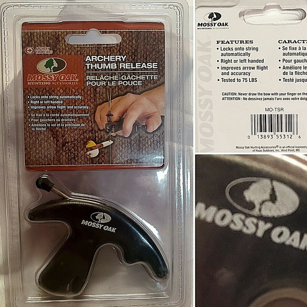 MOSSY OAK ARCHERY THUMB RELEASE NEW LEFT OR RIGHT HAND AUTO LOCKS ONTO STRING