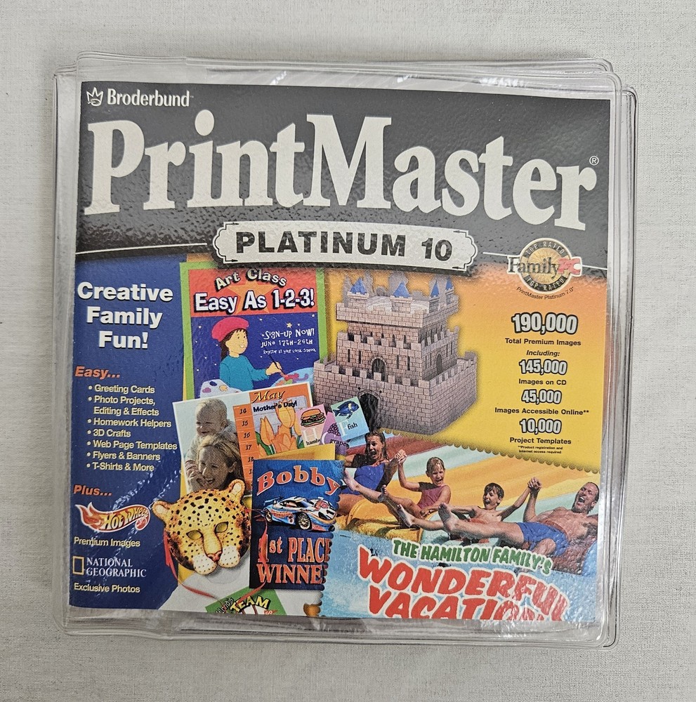 BRODERBUND Publishing Software (9) CDs: PRINTMASTER PLATINUM 10 - Win95/98/2000