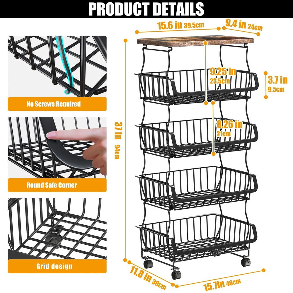 Fruit Vegetable Basket for Kitchen, 5 Tier Stackable Fruit Vegetable Storage ...