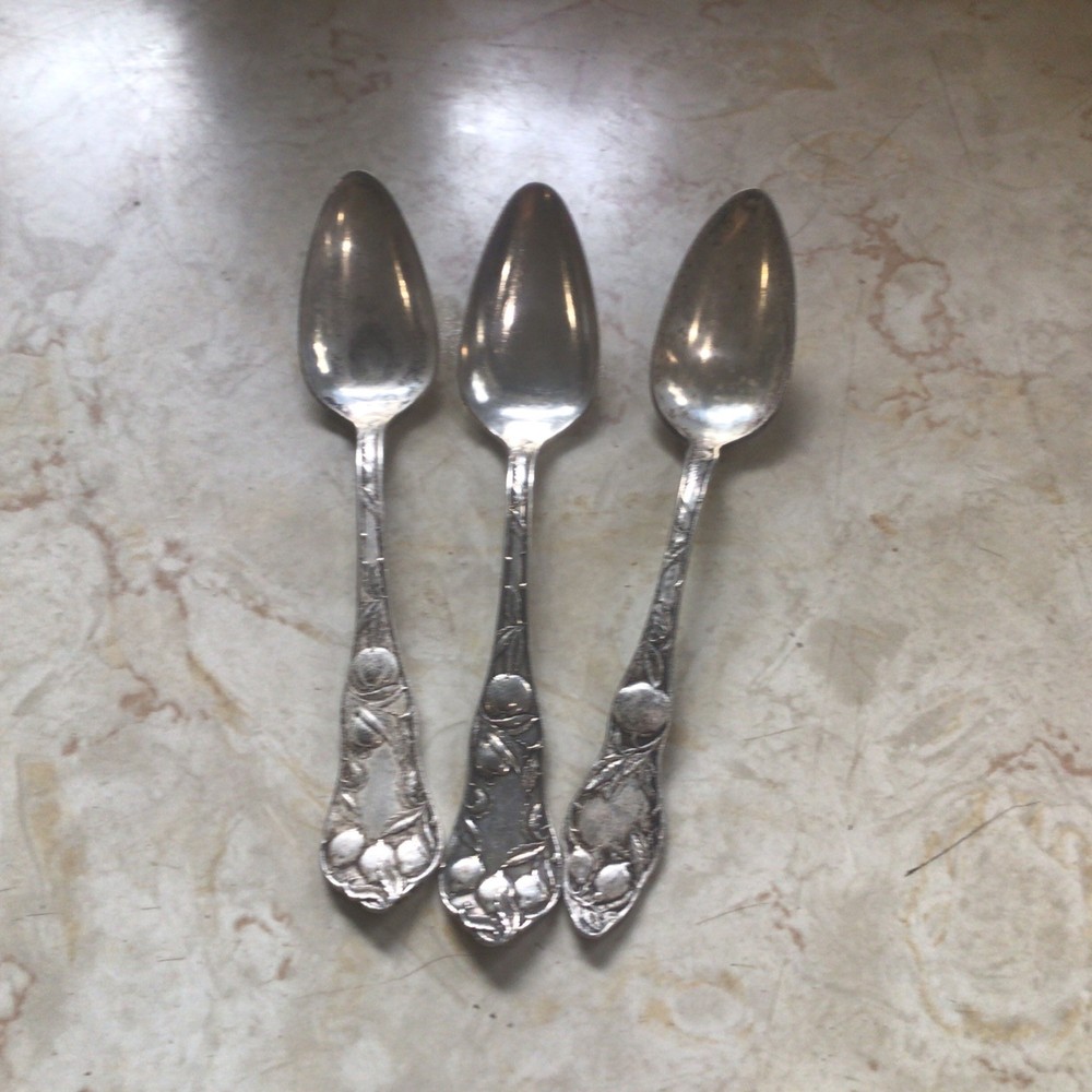 O.C. A1 Orange Pattern Silverplated Fruit Spoons Pair Lot of 3- Orange  Blossom